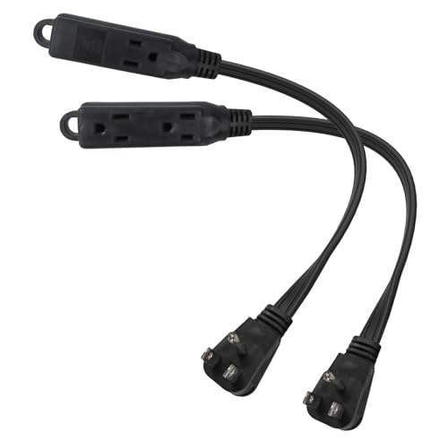 EP 1 Ft 3 Outlet Extension Cord with Flat Plug, 3 Prong Grounded, 16/3 SPT-3 Power Cable for Indoor Use, Black, 2 Pack - color: Black, size: 1 Ft