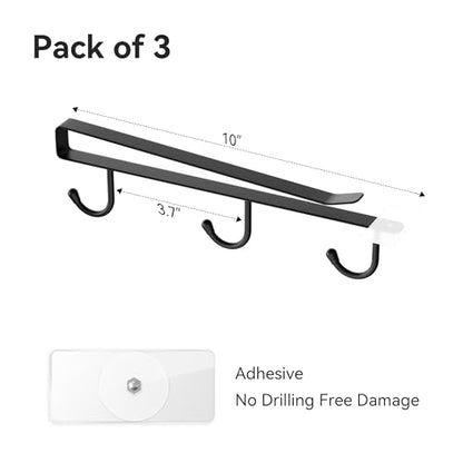 ECROCY Coffee Mug Holder Under Shelf, 3pcs Coffee Cup Holder Only Fits Flat Shelf Without Any Lip, Clip-On Mug Hooks No Drilling Free Damage - color: Black