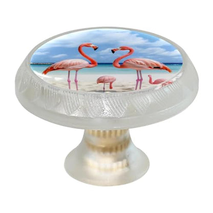 Transparent Cabinet Knobs Set of 4, Round, Clear, Drawer Pulls with Screws, Tropical Beach Animal Bird Flamingo - color: color19341