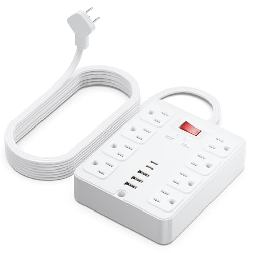 13 in 1 Surge Protector Power Strip Flat Plug 8 Widely AC Outlet 3 USB Ports,1250W/10A，15 ft Extension Cord with Multiple Outlets, Desk Extender for Dorm, Home,Travel，Office Essentials,ETL Listed - color: White, size: 15FT