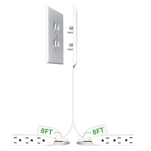 Sleek Socket Original & Patented Ultra-Thin Outlet Concealer with Cord Concealer Kit, Flat Extension Cord with Multi Outlets Power Strip, Ideal for Home Improvement, Hide Bulky and Messy Cords - size: 8ft - Dual Cords, style: Standard Outlet