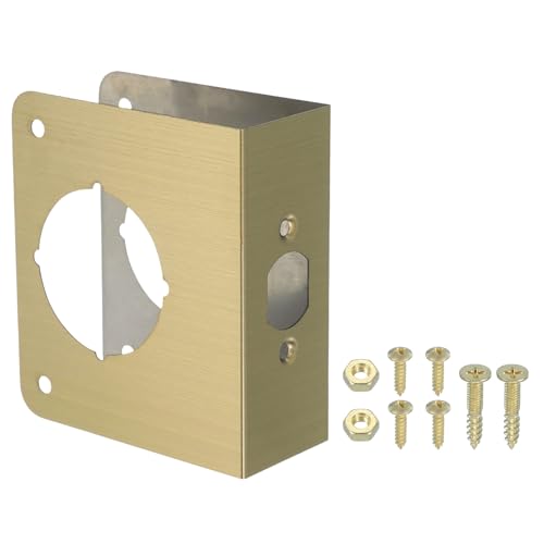 PATIKIL Door Reinforcement Plate, 1 Set Doors Reinforce Repair for 1-3/4" Thick Door 4-1/2" Size Door Knob Lock Latch Deadbolt Cover Plate Home Security, Gold - color: Gold, size: 1-3/4"; 4-1/2"