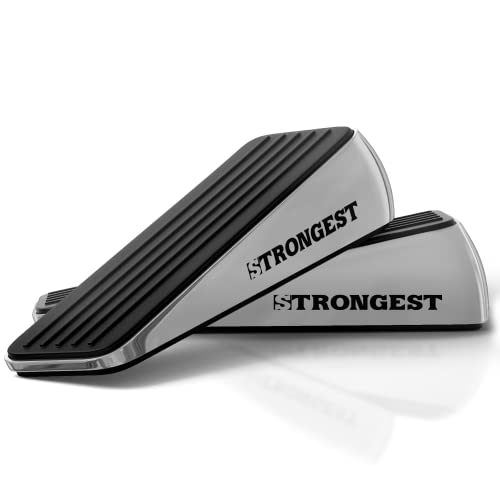 Strongest Home Heavy Duty Door Stopper Wedge (2 Chrome PCs) | Non-Slip Rubber and Metal Door Stop for Heavy Doors | Work on Wood, Tile, Carpet + 2 White Wall Protectors - color: Black Silver, size: 2 Pack
