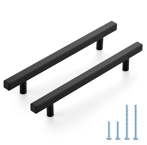 JOY DECOR 10 Pack 6-1/4 Inch Matte Black Square Cabinet Handles Stainless Steel Cabinet Hardware Pulls for Kitchen and Drawers with 8-13/16 Inch Overall Length - color: Matte Black, size: 6-1/4 Inch Hole Center