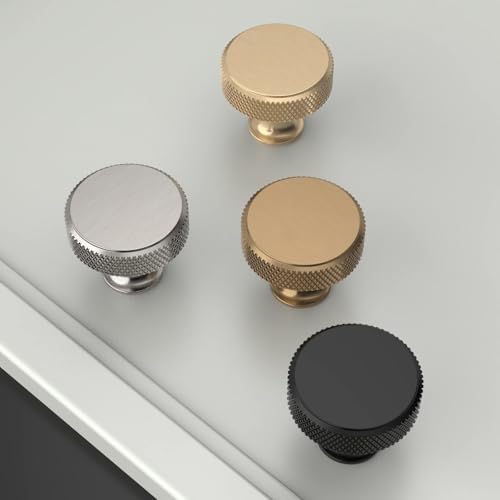 Amerdeco 10 Pack Brushed Gold Knurled Cabinet Knobs Kitchen Cabinet Handles for Drawer, Cupboard and Wardrobe ZH0036 - color: Brushed Gold