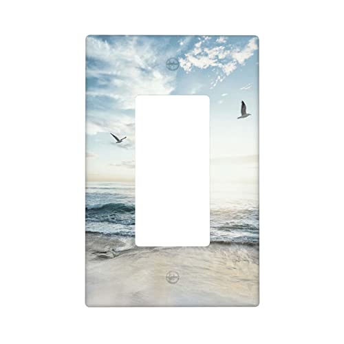 Beach Ocean Scenery Decorative Light Switch Cover Rocker Switch Plate 1 Gang Wall Plate Single Decorator Outlet Cover Accessories, 4.50 x 2.76 Inch - color: 1 Rocker Wall Plate