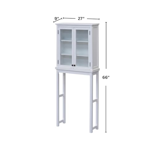 Alaterre Furniture Dorset Over-The-Toilet Storage Cabinet with Tempered Glass Doors – White Wood Bathroom Space Saver Organizer with Adjustable Shelves, Hutch & Wall Mount Hardware - size: Toilet Shelf + Glass Door Cabinet