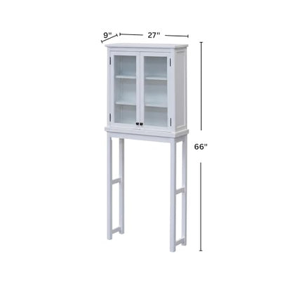 Alaterre Furniture Dorset Over-The-Toilet Storage Cabinet with Tempered Glass Doors – White Wood Bathroom Space Saver Organizer with Adjustable Shelves, Hutch & Wall Mount Hardware - size: Toilet Shelf + Glass Door Cabinet