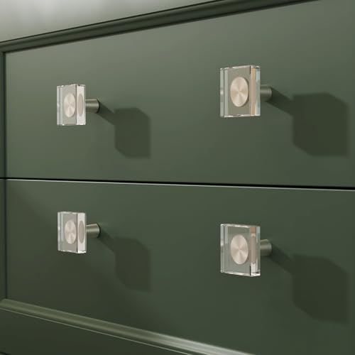 Crystal Kitchen Cabinet 4 Knobs Clear Dresser Knob Cabinets Handles Pulls, Glass Closet Drawer Drawers Cupboard Square Hardware Satin Copper Bathroom Bedroom Pull Single-Hole Knobs Brushed Nickel - color: Nickel-4 pack, size: Square