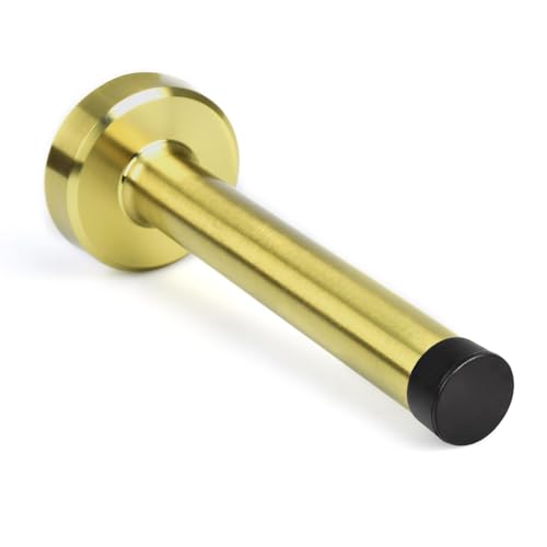 Door Stop Gold, 5 Inch Long Door Stopper, Stainless Steel, Sound Dampening Rubber Bumper Door Stops for Wall Indoor Outdoor, Brushed Gold - color: Brushed Gold, size: 5 Inch