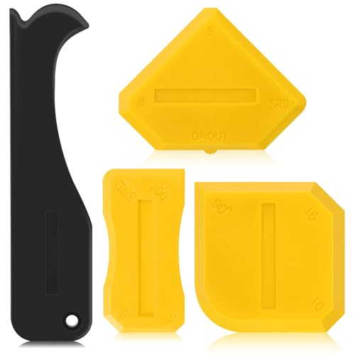 Outus 4 Pieces Silicone Caulking Tool Set Sealant Finishing Grout Scraper Caulking Removal Tool for Kitchen Bathroom Floor Sink Joint Sealant Sealing Home House Renovation, Reuse and Replace(Yellow) - color: Yellow