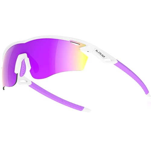 Polarized Sports Sunglasses for Men Women,Wrap Around Sun Glasses for Running Cycling Baseball Fishing Golf Hiking - color: White Purple