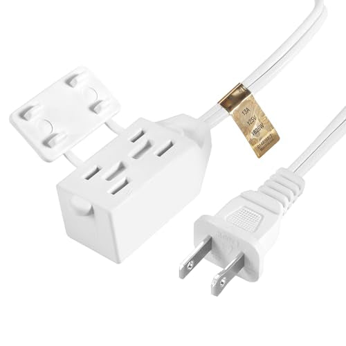 3-Outlet Extension Cord with Multiple Outlets, UL Listed SPT-2 16 AWG 2 Prong Extension Cord with Safety Cap Covers, NEMA 1-15P to NEMA 1-15R, 13 Amp, 1625 Watts, 1-Pack White (6FT) - size: 6FT