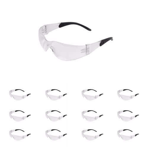 ATERET Protective Polycarbonate Safety Glasses w/TPR Coated Temples For Safety Protection - color: Clear/Core, size: 12 pairs