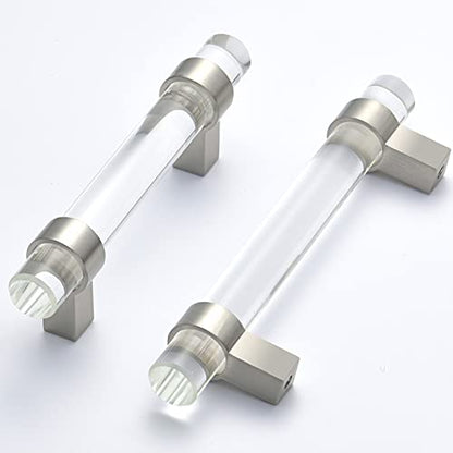 10 Pack Glass Drawer Pulls, Cabinet Handles, Crystal Dresser Pulls(3-3/4 Inch Hole Center), Brushed Nickel - color: Brushed Nickel, size: Hole Center : 3-3/4 Inch (96mm), style: 10 Pack