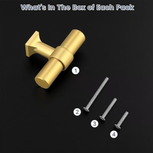 5Pack Single Hole Brushed Brass Cabinet Knobs T Shaped Dold Kitchen Cabinet Knobs Hardware Pull Knob for Cabinets and Drawers 50mm Total Length - color: Brushed Brass, size: Single Hole-2inch Length