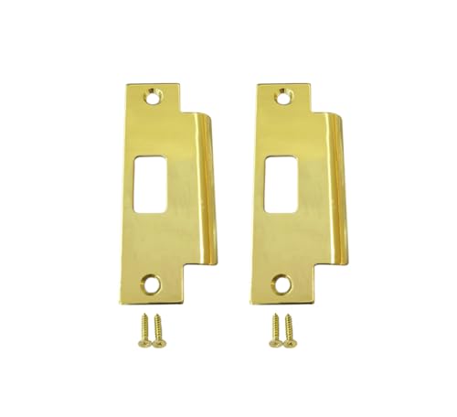 QCAA Solid Brass Extended Replacement Lock Strike Plate, Round Corner, 4-7/8" for Deadbolt, Polish Brass, 2 Pack, Made in Taiwan - color: Polished Brass, size: 2 Pack