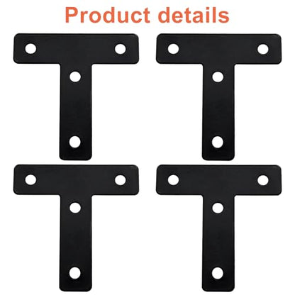 Bivethoi 20 Pcs T Shape Flat Mending Plates 60mm x 60mm (2.36" x 2.36") T Corner Braces T Bracket Connector Fixing Repair Plates for Wood Furniture, Cabinet, Windows, Black - size: 60x60mm/2.36"x2.36", style: T shape