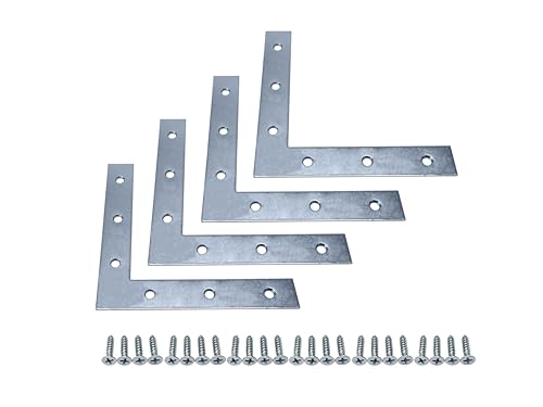 QCAA Heavy Duty Flat Corner Irons Joining Bracket for Wood Table, Chairs, Zinc Plated , 6"x6"x1"x0.79, Made in Taiwan, 4 Pack - color: Zinc(6"), size: 4 Pack