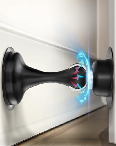 Door Stoppers Magnetic Door Catch - 2 Pack Stainless Steel Heavy Duty Door Holder Stops for Bottom Top of Door - Wall Floor Mounting No Drill 3D Adhesive & Screws Strong Magnet Keep Door Open - style: 2 Pack-Black
