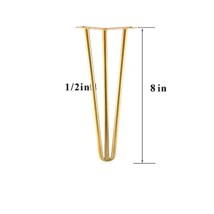 8 Inch Hairpin Legs Metal - 1/2” Dia 3 Rods Design - Mid Century Furniture Table Legs, DIY Furniture Hairpin Feet Gold for Nightstand, Coffee Table and TV Stand, Set of 4 - size: 8 Inch