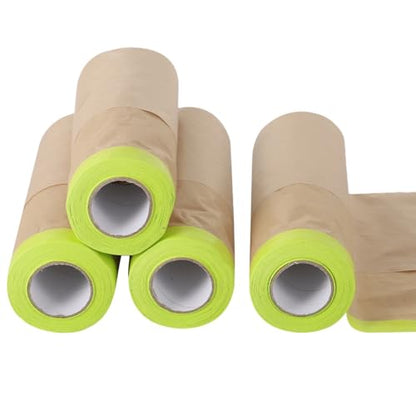 yeesport 4 Rolls Pre-Taped Masking Paper for Automotive Painting - 11.8 in x 49.2 Ft Tape and Drape, Adhesive Paint Protection Film for Walls, Floors, Cars, Frames & DIY Projects (No Residue) - size: 11.8 In x 49.2 Ft