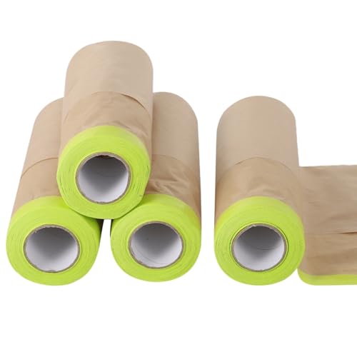 yeesport 4 Rolls Pre-Taped Masking Paper for Automotive Painting - 11.8 in x 49.2 Ft Tape and Drape, Adhesive Paint Protection Film for Walls, Floors, Cars, Frames & DIY Projects (No Residue) - size: 11.8 In x 49.2 Ft