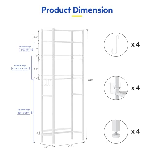 samstar 4 Tier Over The Toilet Storage Rack, Bathroom Organizer Shelves Cabinet Above Toilet, with Adjustable Height Freestanding Shelf Space Saver, White - color: 4 Tier White