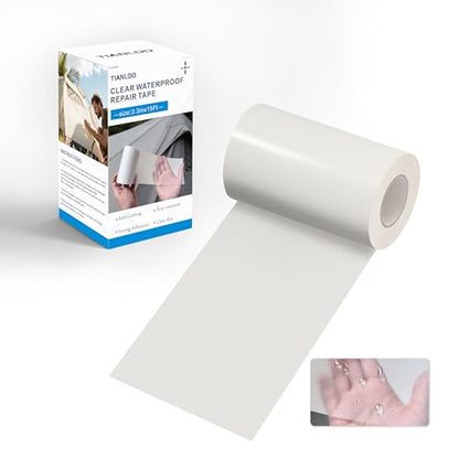 TIANLDD Clear Waterproof Vinyl Repair Tape for Boat Covers,Tents,Tarp,RV Awning，Fabric Repair Tape-3.3IN x 15FT - color: Transparent, size: Vinyl-3.3 in x 15 ft