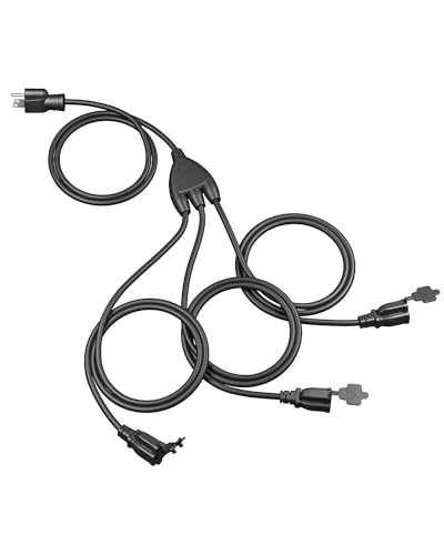 DEWENWILS Outdoor Extension Cord 1 to 3 Splitter, Total 12FT, 13A 125V 1625W 16/3C SJTW Extension Cord Outdoor, Heavy Duty Extension Cord for Holiday Decorations, Outdoor String Light, ETL - color: Black, size: 12FT(3+3*3), style: 1 to 3 Splitter
