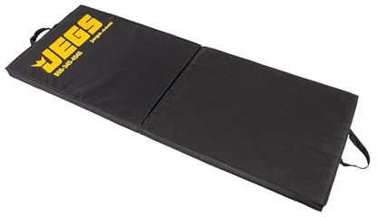 JEGS Foldable Pit Mat - 48" x 18" Unfolded Work Pad, 24" x 18" Folded Mechanics Pad - 1.5" Thick Foam Padding, Heavy-Duty Stain & Tear Resistant Fabric, Built-in Carry Handle, Black Mechanic Mat