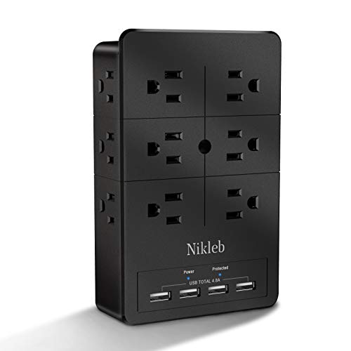 Surge Protector Wall Charger, 12 Wide AC Outlets Power Strip, 4 Ports USB Charging Blocks, Multiple Plug Adapter Wall Mount, Plug Extender Heavy Duty, Outlet Splitter for Home, Office Supplies - color: black outlet extender