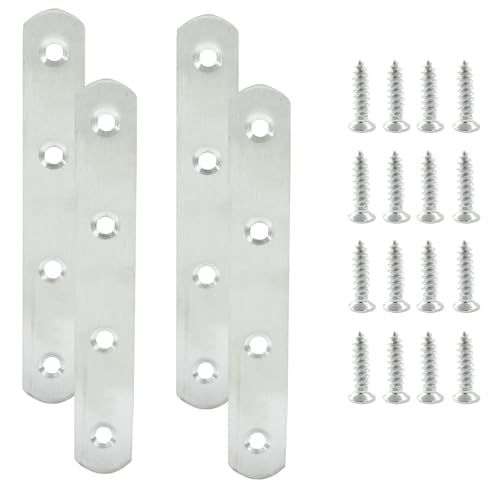 4 Pack 5 Inch Stainless Steel Flat Plate Straight Bracket Flat Metal Brace Bracket, 130mm Metal Brackets Mending Repair Plate Brace with Screws for Wood Straight Brace - size: 5"-130mm-Silver