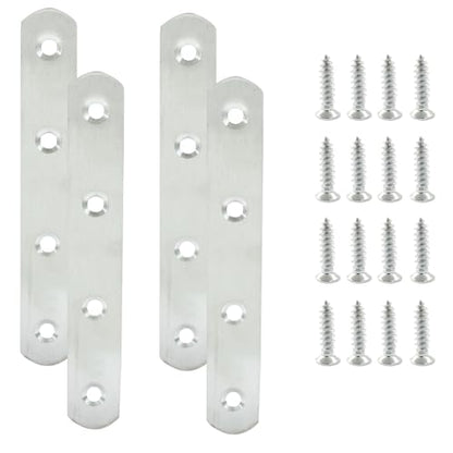 4 Pack 5 Inch Stainless Steel Flat Plate Straight Bracket Flat Metal Brace Bracket, 130mm Metal Brackets Mending Repair Plate Brace with Screws for Wood Straight Brace - size: 5"-130mm-Silver