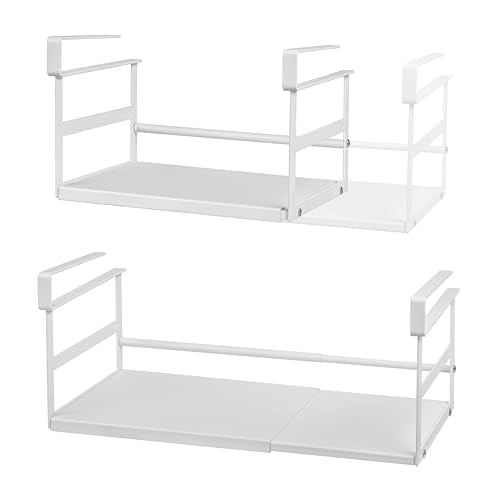 Expandable Under Shelf Storage Basket, 2 Pack Hanging Baskets Under Cabinet Shelf Organizer, Add-on Space Saver Kitchen, Pantry, Laundry Room, Heavy-Duty Slide-in White Higher - size: 10.04-16.81" W × 8.66" D × 7.16" H