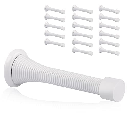 18 Pack Spring Door Stopper White - 3-1/4" Flexible Spring Door Stops with White Rubber Bumper Tips - color: White, size: 18 Pack