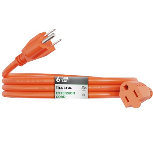 Outdoor Extension Cord 6 FT Waterproof, 16/3 Gauge Heavy Duty 3 Prong Extension Cord, 13A 1625W SJTW, ETL Listed, Great for Garden and Home, Orange - size: 6FT