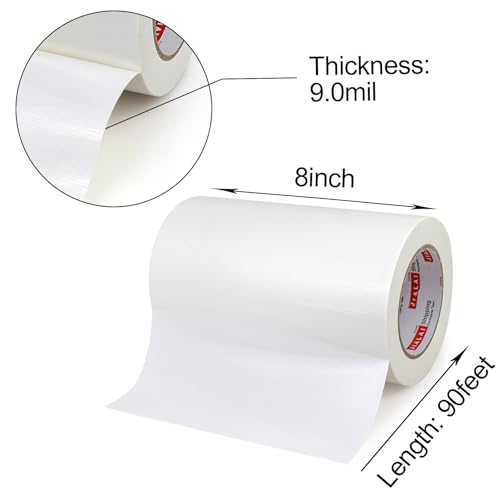 Wide Duct Tape, Industrial Grade 30Yards (90 ft) Wide 8'' Tape Duct, 9 Mil Heavy-Duty, Waterproof, Strong, Flexible, No Residue, for Crafts & Home Improvement (White, 8'' x 90ft) - color: White, size: 8'' x 90ft