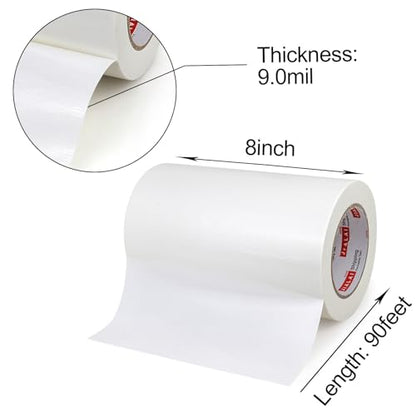 Wide Duct Tape, Industrial Grade 30Yards (90 ft) Wide 8'' Tape Duct, 9 Mil Heavy-Duty, Waterproof, Strong, Flexible, No Residue, for Crafts & Home Improvement (White, 8'' x 90ft) - color: White, size: 8'' x 90ft