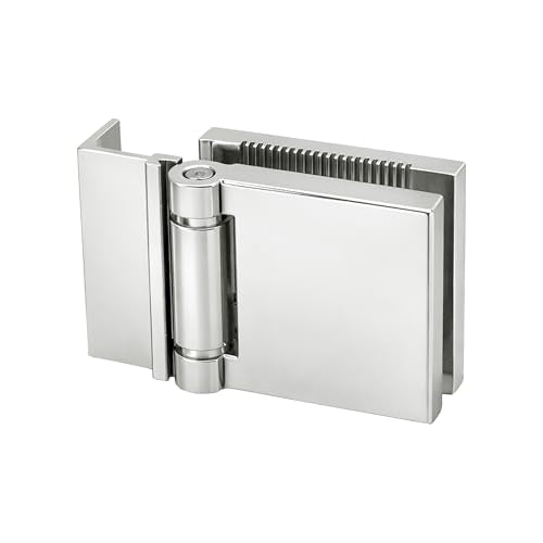 FHC L-Mount Universal Hinge, Aluminum Material, Polished Chrome Finish, for 1/4" Tempered Glass, Free-Swinging Single-Acting, Square Design Shower Door Hinge - color: Polished Chrome