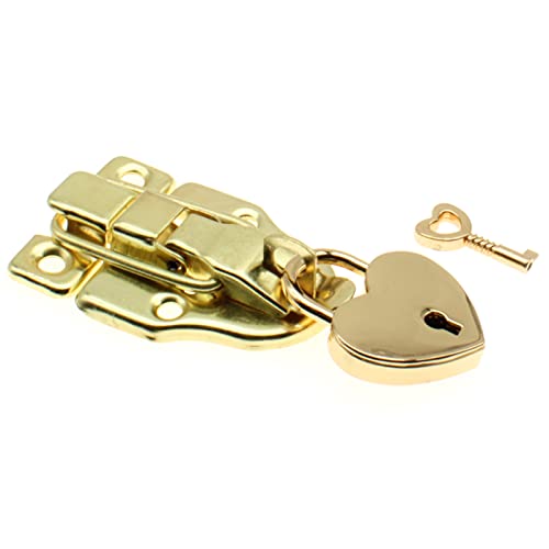 Retro Style Duckbilled Toggle Hasp Latch Heart-Shaped Padlock and Antique Mini Folding Hinge Kit with Mouting Screws for Repair/Decorative Wooden Jewelry Box(Gold)