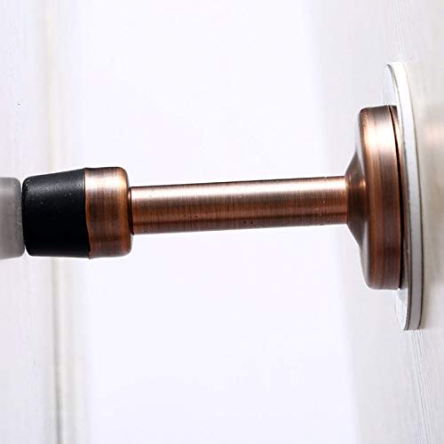 LemonHo No Drills or Screw in Wall Mounted Door Stopper with Self Adhesive Tape, Stainless Steel Doorstop with Rubber Bumper Tip Wall Guard Pack of 2 Commercial Door Stops, 3 Inches Height, Red Bronze
