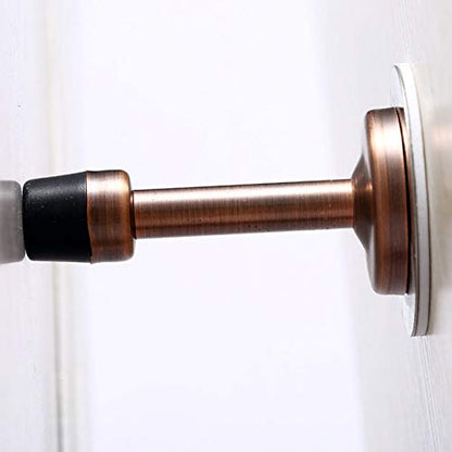 LemonHo No Drills or Screw in Wall Mounted Door Stopper with Self Adhesive Tape, Stainless Steel Doorstop with Rubber Bumper Tip Wall Guard Pack of 2 Commercial Door Stops, 3 Inches Height, Red Bronze