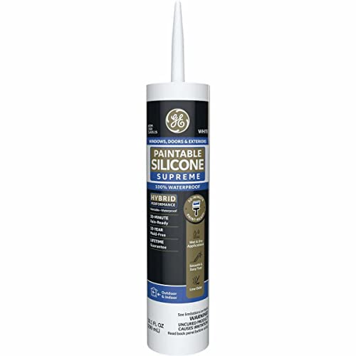 GE Supreme Paintable Silicone Caulk for Window & Door, White, 9.5 fl oz Cartridge, 1 Pack - 100% Waterproof Silicone Sealant, 7X Stronger Adhesion, Freeze & Sun Proof - size: Pack of 1