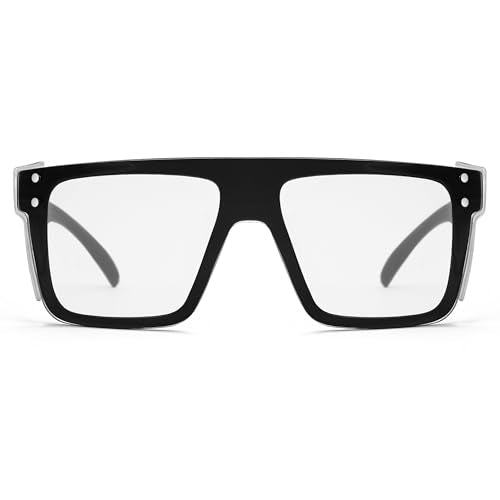 ANSI Z87 Safety Glasses, Photochromic UV400 Blue Light Blocking, Impact Resistant Work Glasses for Construction - color: Matte Black