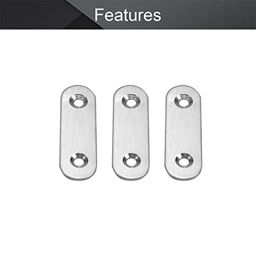 MroMax 10Pcs 201 Stainless Steel Straight Brackets 1.97" x 0.63" Flat Straight Braces Brushed Metal Fixed Connecting Plate for Repairing Furniture, Bookcase, Table, Chair Legs 2 Holes with Screws - size: 1.97"x 0.63"x 0.08"(LxWxT)