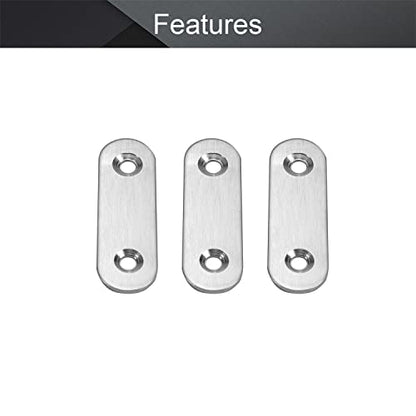 MroMax 10Pcs 201 Stainless Steel Straight Brackets 1.97" x 0.63" Flat Straight Braces Brushed Metal Fixed Connecting Plate for Repairing Furniture, Bookcase, Table, Chair Legs 2 Holes with Screws - size: 1.97"x 0.63"x 0.08"(LxWxT)