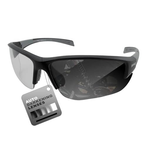 Global Vision Hercules 7 Safety Sunglasses Photochromic Auto-Darkening Clear to Smoke Lens ANSI Z87.1 - color: Black