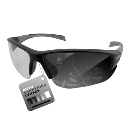 Global Vision Hercules 7 Safety Sunglasses Photochromic Auto-Darkening Clear to Smoke Lens ANSI Z87.1 - color: Black