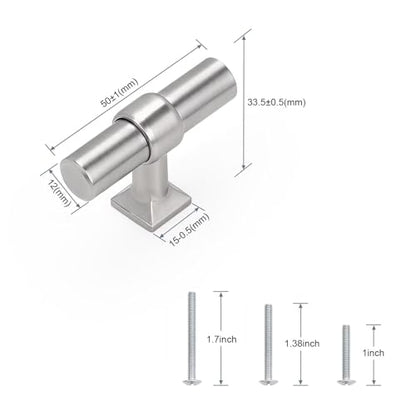 5 Pack Brushed Nickel Kitchen Cabinet Knobs Single Hole Dresser Pulls with Zinc Alloy Base Stainless Steel T Bar Drawer Knob for Bedroom Bathroom - color: Brushed Nickel, size: Single Hole-2inch Length